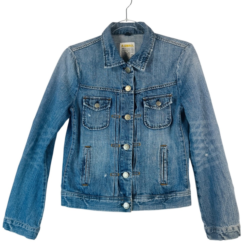 J.Crew Classic Denim Trucker Jacket ATQ Sanded Blue XS Moto Grunge‎ Rock Capsule